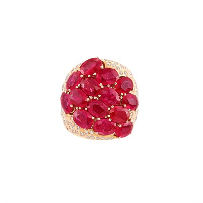 Lot 280 - Wide Rose Gold, Ruby and Diamond Ring