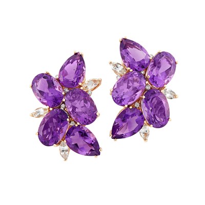 Lot 32 - Pair of Rose Gold, Amethyst, White Sapphire and Diamond Earclips, Piranesi