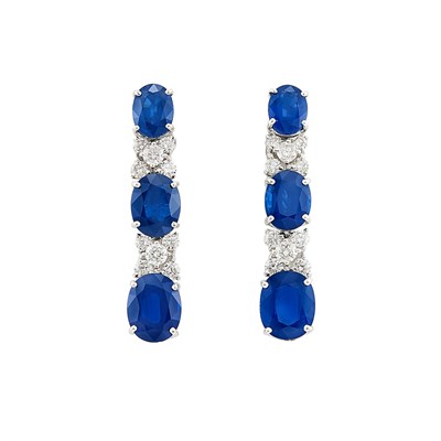 Lot 72 - Pair of White Gold, Sapphire and Diamond Pendant-Earrings, Piranesi