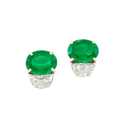 Lot 285 - Pair of Platinum, Gold, Emerald and Diamond Earrings, Piranesi