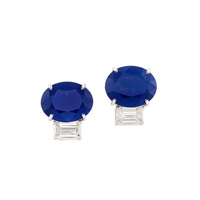Lot 88 - Pair of Platinum, White Gold, Sapphire and Diamond Earrings