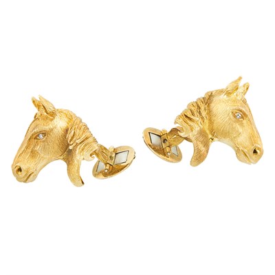 Lot 113 - Pair of Gold and Diamond Horse Head Cufflinks, Kurt Wayne