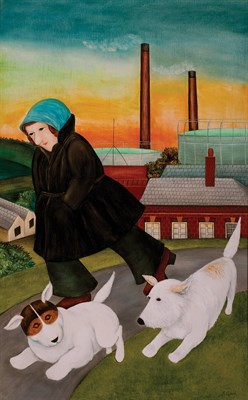 Lot 150 - Beryl Cook British, 1926-2008 Woman with Dogs...