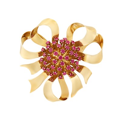 Lot 159 - Gold and Ruby Bow Clip, Van Cleef & Arpels, France