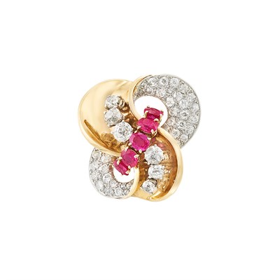 Lot 160 - Gold, Platinum, Ruby and Diamond Clip, France