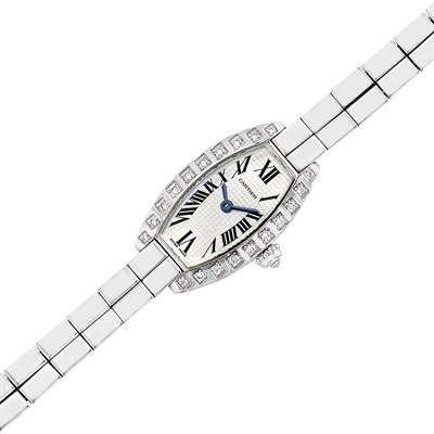 Lot 79 - Lady's Double Strand White Gold and Diamond 'Lanieres' Wristwatch, Cartier