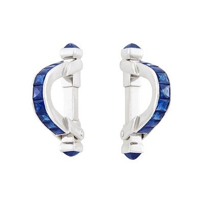 Lot 124 - Pair of Platinum and Sapphire Cufflinks