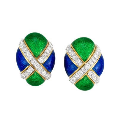 Lot 268 - Pair of Gold, Enamel and Diamond Earrings, David Webb