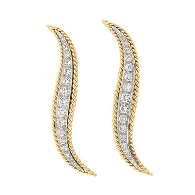 Lot 319 - Pair of Gold, Platinum and Diamond 'Flame' Pins, Van Cleef & Arpels