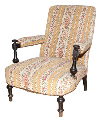 Lot 495 - French Upholstered Ebonized Wood Armchair