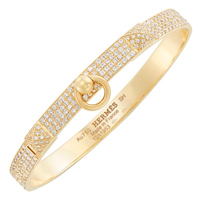 Lot 292 - Gold and Diamond 'Collier de Chien' Bangle Bracelet, Hermes, France