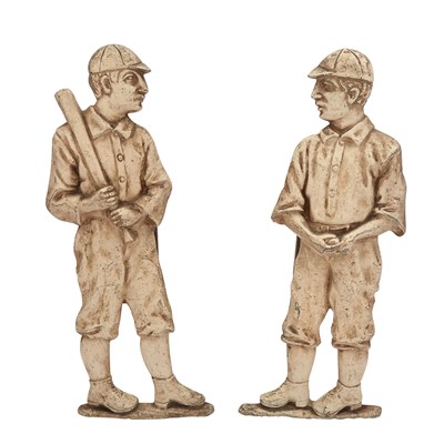 Lot 546 - Pair of Painted Cast Iron Baseball Player...