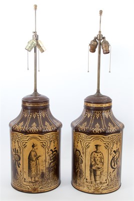 Lot 343 - Pair of Chinese Style Tole Tea Canister Lamps...