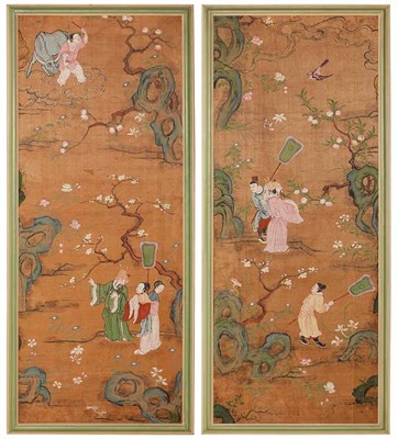 Lot 153 - Three Chinese Painted Paper Panels Height of...