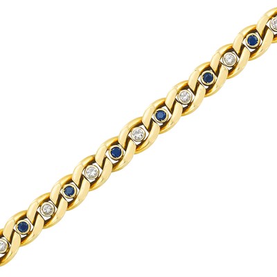 Lot 225 - Gold, Diamond and Sapphire Curb Link Bracelet