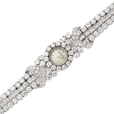 Lot 376 - Lady's Platinum Diamond Wristwatch, Jaeger LeCoultre