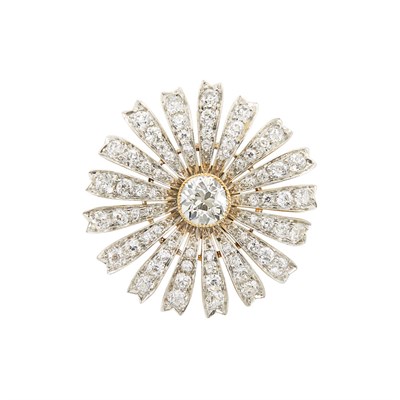 Lot 361 - Antique Platinum, Gold and Diamond Flower Pendant-Brooch
