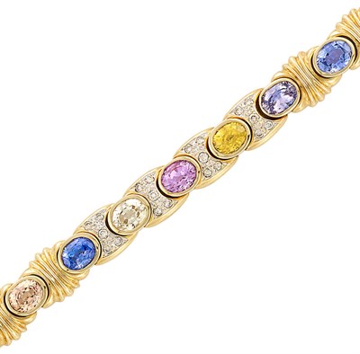 Lot 211 - Gold, Multicolored Sapphire and Diamond Bracelet