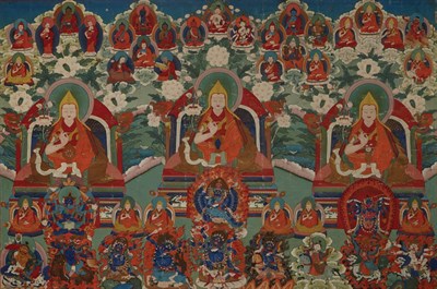 Lot 45 - Tibetan Thangka 19th Century Depicting three...
