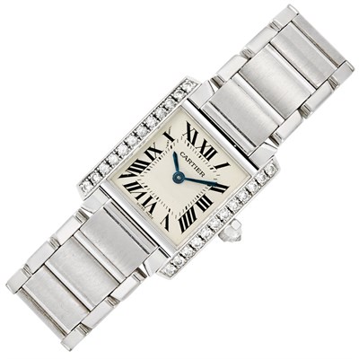 Lot 64 - Lady's White Gold and Diamond 'Tank Francaise' Wristwatch, Cartier