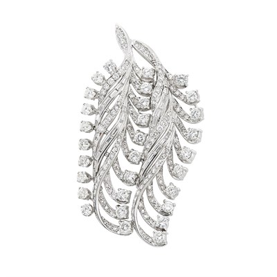 Lot 155 - Platinum and Diamond Leaf Pendant Clip-Brooch