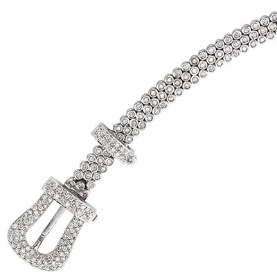 Lot 220 - White Gold and Diamond Buckle Slide Bracelet