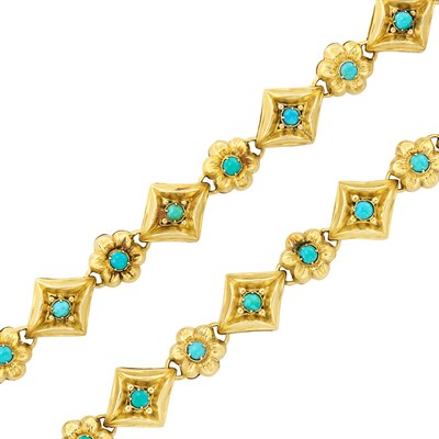 Lot 98 - Pair of Antique Gold and Turquoise Bracelets/Necklace Combination