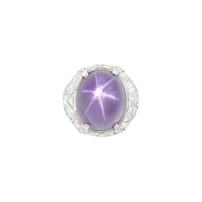 Lot 385 - Platinum, Purple Star Sapphire and Diamond Ring