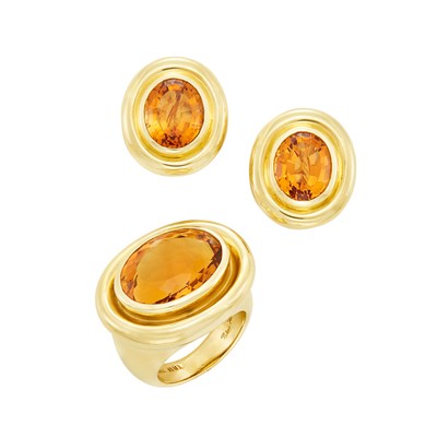 Lot 40 - Pair of Gold and Citrine Earclips and Ring, Tiffany & Co., Paloma Picasso