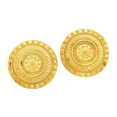 Lot 303 - Pair of High Karat Gold Disc Earclips, Ilias Lalaounis