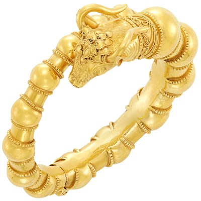 Lot 334 - Gold Bull's Head Bangle Bracelet, Ilias Lalaounis