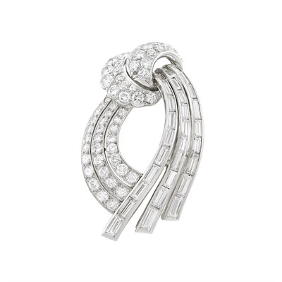 Lot 383 - Platinum and Diamond Clip-Brooch, France