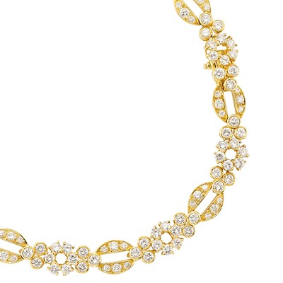 Lot 294 - Long Gold and Diamond Link Necklace/Bracelet Combination, Van Cleef & Arpels, France
