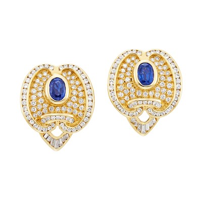 Lot 346 - Pair of Gold, Sapphire and Diamond Earrings, Harry Winston
