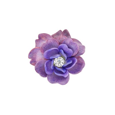 Lot 300 - Antique Gold, Purple Enamel and Diamond Flower Pendant-Brooch, Tiffany & Co.