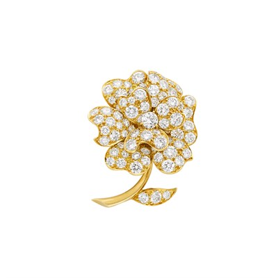 Lot 295 - Gold and Diamond Flower Clip-Brooch, Van Cleef & Arpels