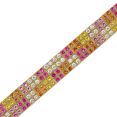 Lot 293 - Gold, Multicolored Sapphire and Diamond 'Lanieres' Bracelet, Cartier, France