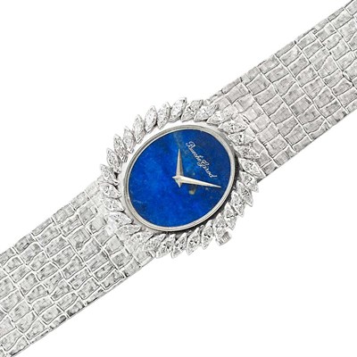 Lot 65 - Lady's White Gold, Lapis and Diamond Wristwatch, Bueche Girod