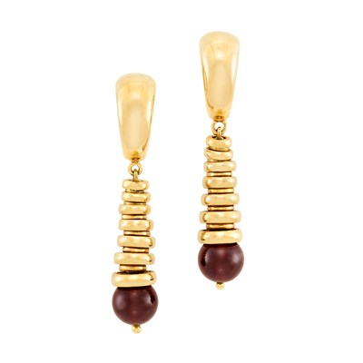 Lot 7 - Pair of Gold and Garnet Bead Pendant-Earclips, Pomellato
