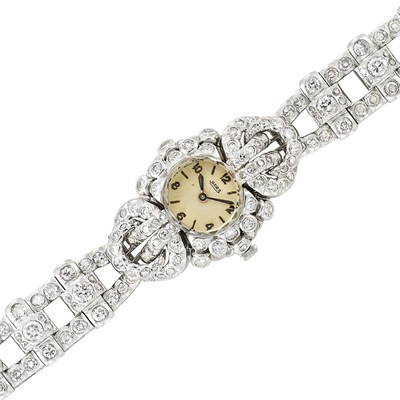 Lot 352 - Lady's Platinum and Diamond Wristwatch, Monture Mauboussin, Jaeger LeCoultre, France