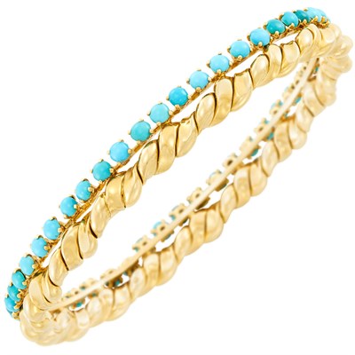 Lot 317 - Gold and Turquoise Bangle Bracelet, Van Cleef & Arpels, France