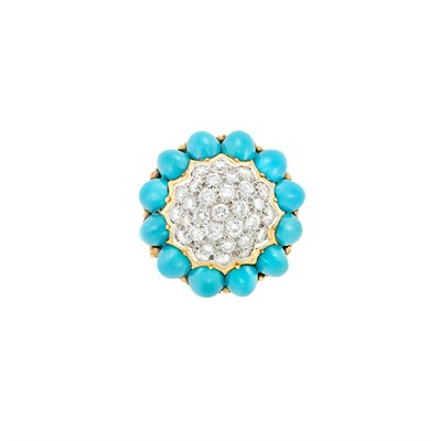 Lot 318 - Gold, Platinum, Turquoise and Diamond Dome Ring
