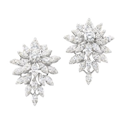 Lot 141 - Pair of White Gold and Diamond Cluster Earclips