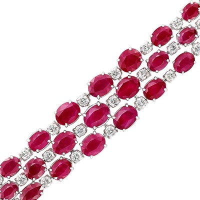Lot 146 - White Gold, Ruby and Diamond Bracelet