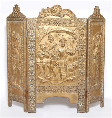 Lot 340 - Renaissance Style Repoussé Brass Triptych...