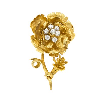 Lot 204 - Gold, Platinum and Diamond Flower Clip-Brooch, David Webb