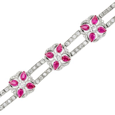 Lot 369 - Platinum, Ruby and Diamond Bracelet