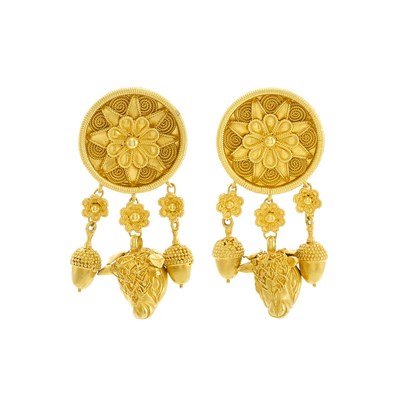 Lot 301 - Pair of Gold Pendant-Earclips, Ilias Lalaounis