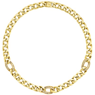 Lot 16 - Gold and Diamond Curb Link Chain Necklace, Cartier, France