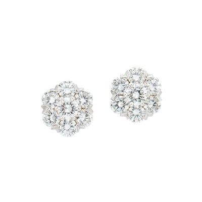 Lot 229 - Pair of White Gold and Diamond 'Fleurette' Earrings, Van Cleef & Arpels